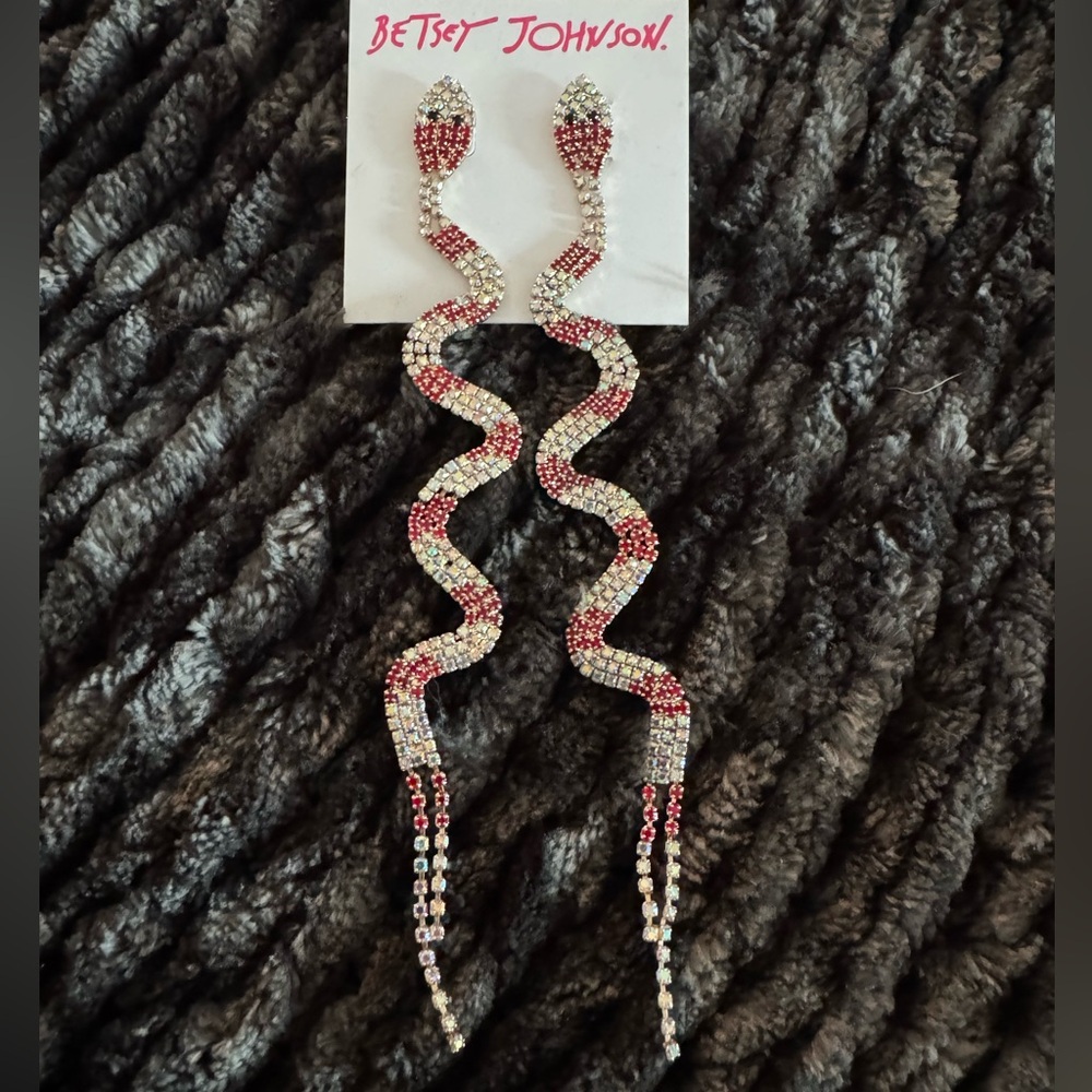 Betsey Johnson Red and Silver Snake Earrings